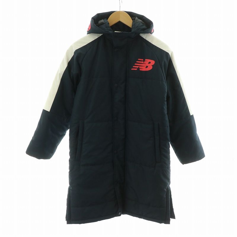 ニューバランス NEW BALANCE 中綿ベンチコート フーディー 子ども服 ジュニア アウター ロング ロゴプリント フード 140 紺 ネイビー ABJ25516 /NQ