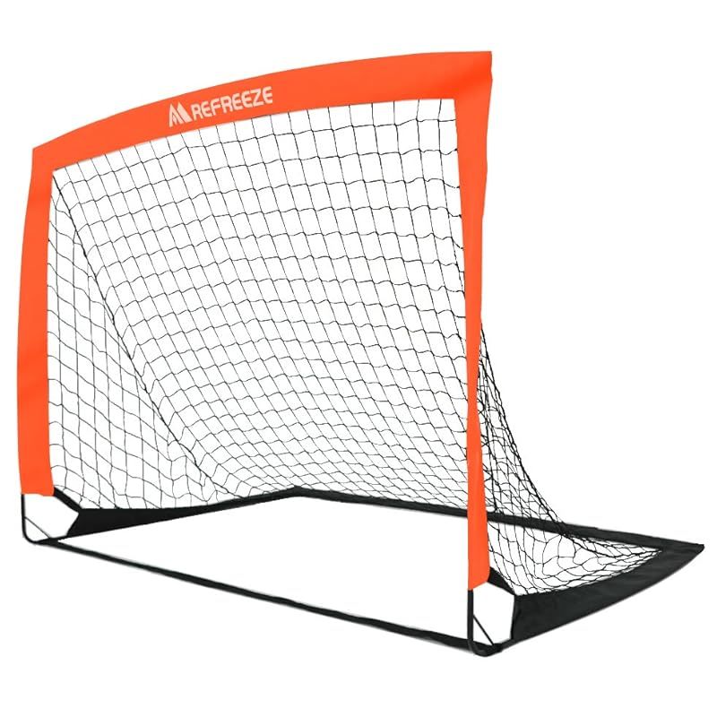 REFREEZE(リフリーズ) 折りたたみ サッカーゴール 収納バッグ付き 室内 屋外兼用 ポータブル (124×94cm オレンジ 1個， 124×94cm) 0