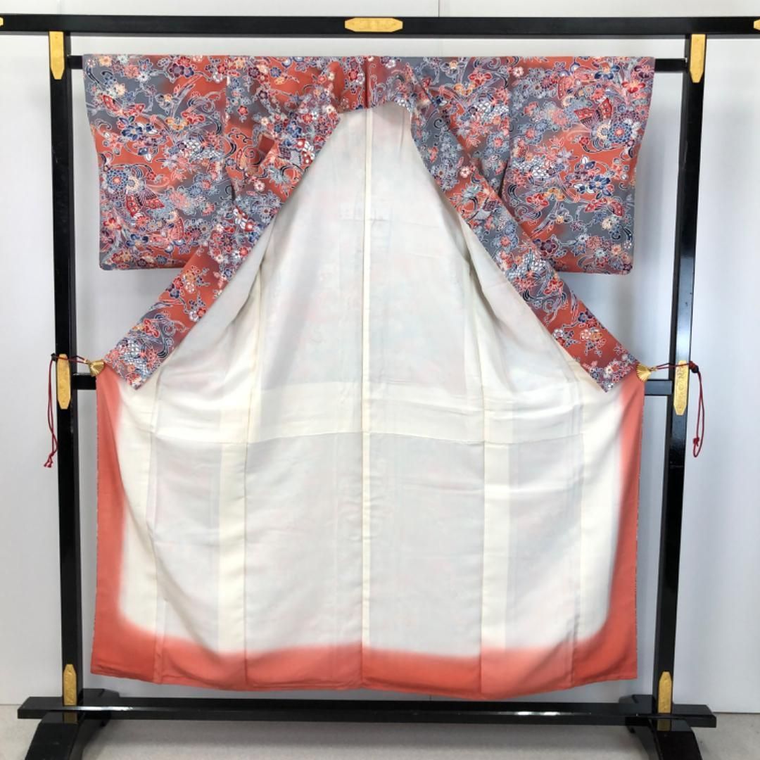 小紋 型染 蝶々に花模様 京緋色 縮緬 K-5014 - メルカリ