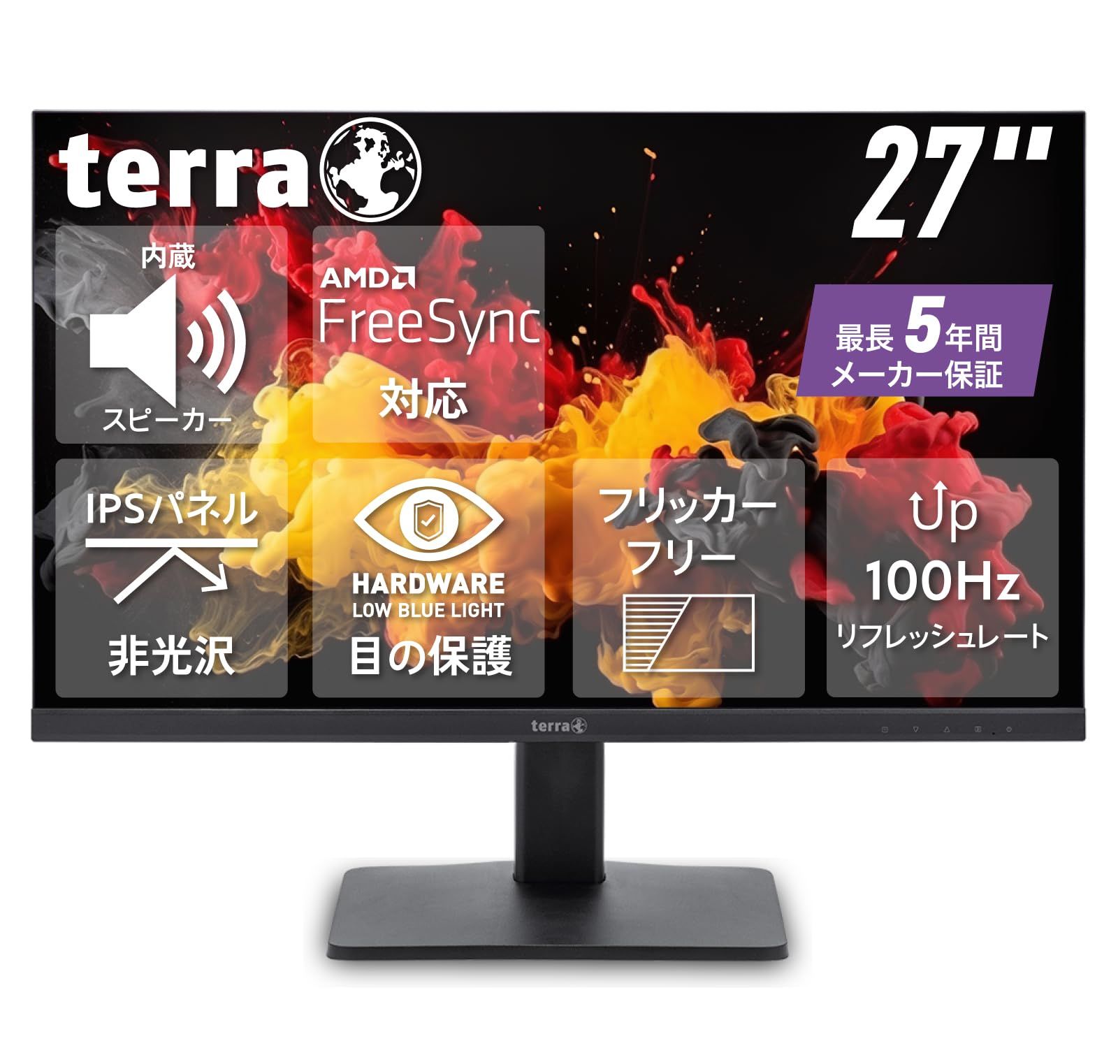 TERRA 2748W 27インチ モニター 最長 5年 IPS 非光沢 フルHD 100Hz HDMI|DisplayPort|USB Type-C 充電非対応 ハードウェアブルーライトカット スピーカー内蔵 ヘッドホン端子 傾き調整 高さ調整な