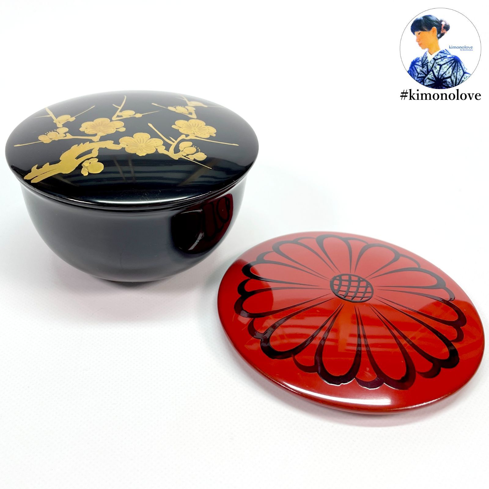 棗 なつめ 春秋棗 替蓋添 木製漆器 蒔絵 枝梅 菊 茶道具 kimonolove