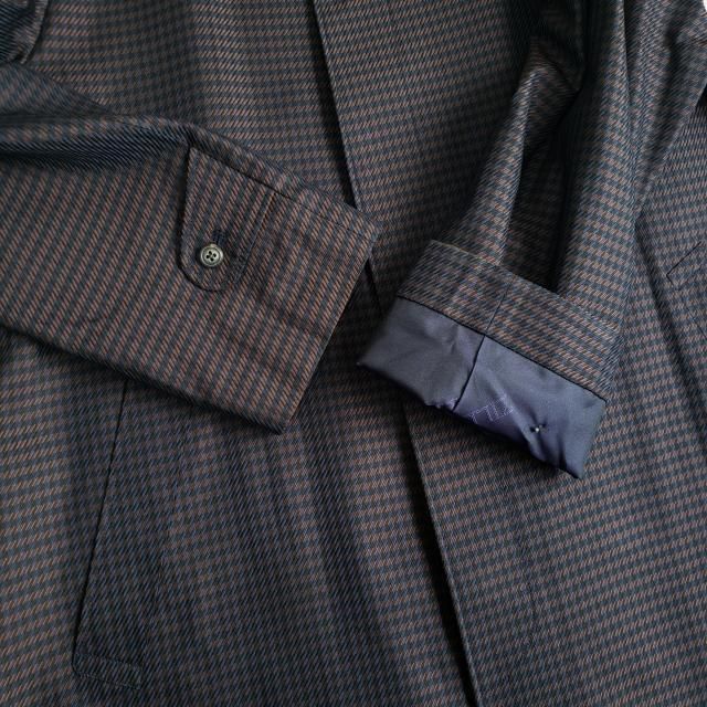 ZILLI コート　シルク100% 絹　最高級　フランス製　裏地総柄　ネイビー ZILLI ジリー ☆ 総シルク 総柄 ロングコート L ネイビー ブラウン