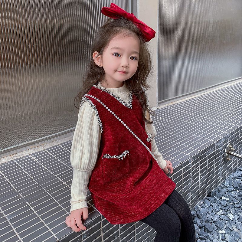 2点セット 子供服 女の子 ジャンパースカート 裏起毛 切り替え 