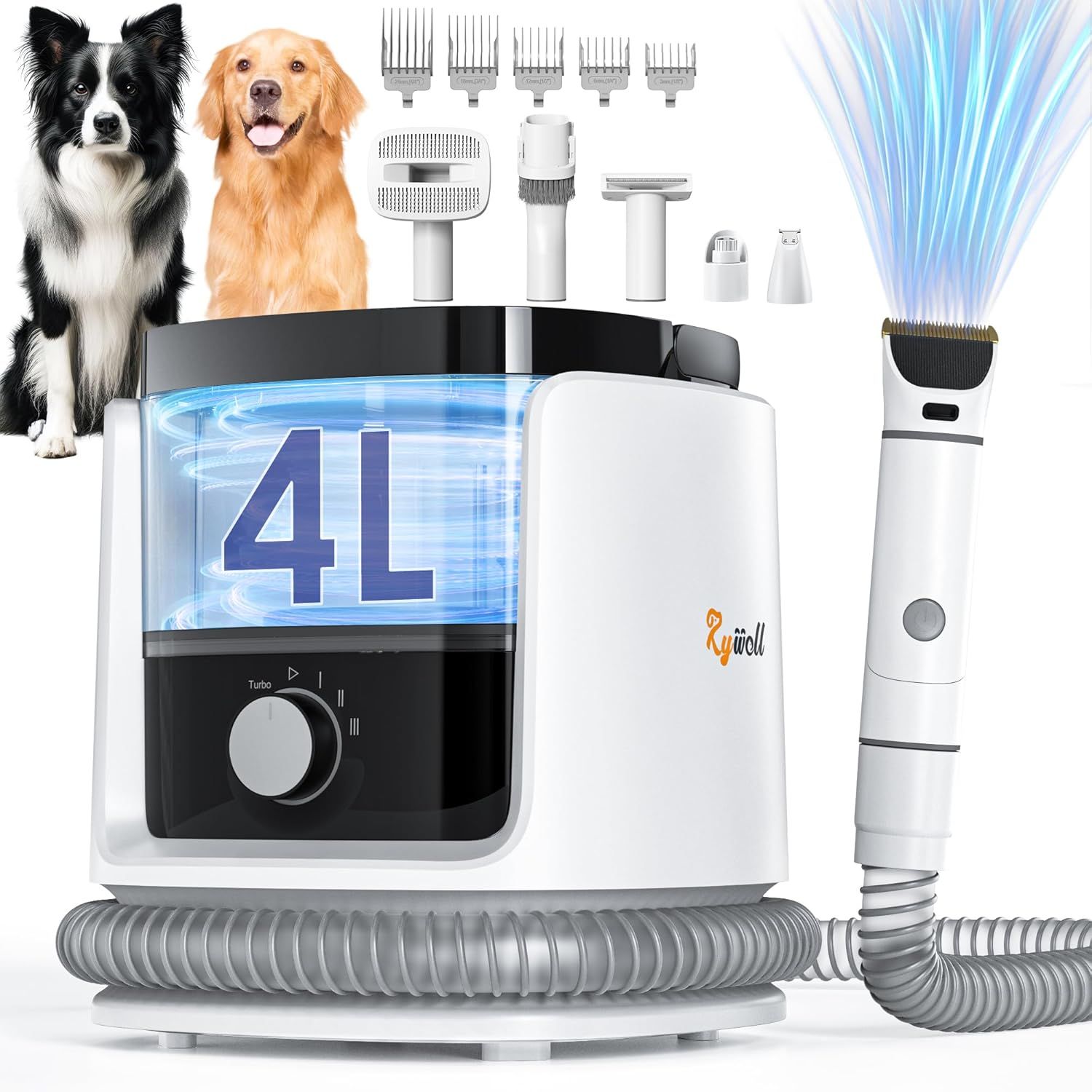 Rywellペット用バリカンセット 4L 犬用バリカン付きグルーミングキット 13000Pa犬用掃除機 低騒音ペットグルーミング掃除機 犬猫用グルーミングツール7本付き