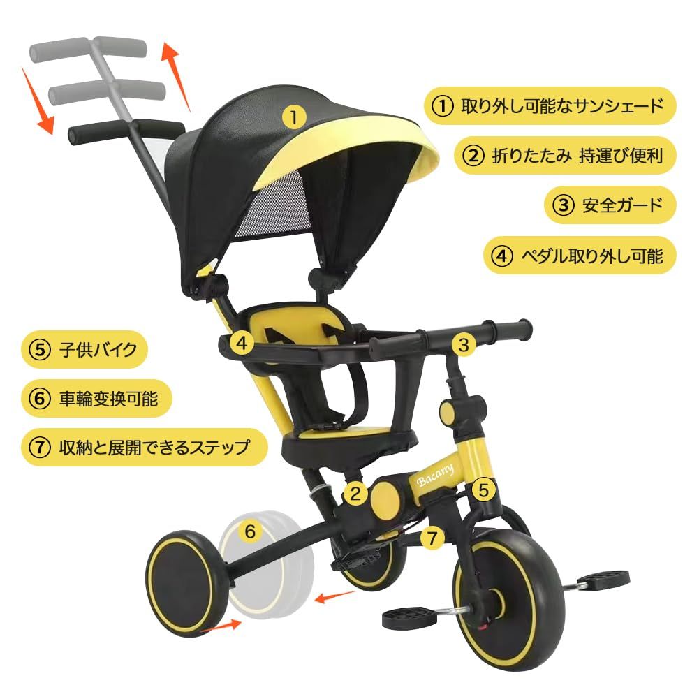 新品＊三輪車 手押し棒付き折りたたみ 7in1子供用 キッズバイク