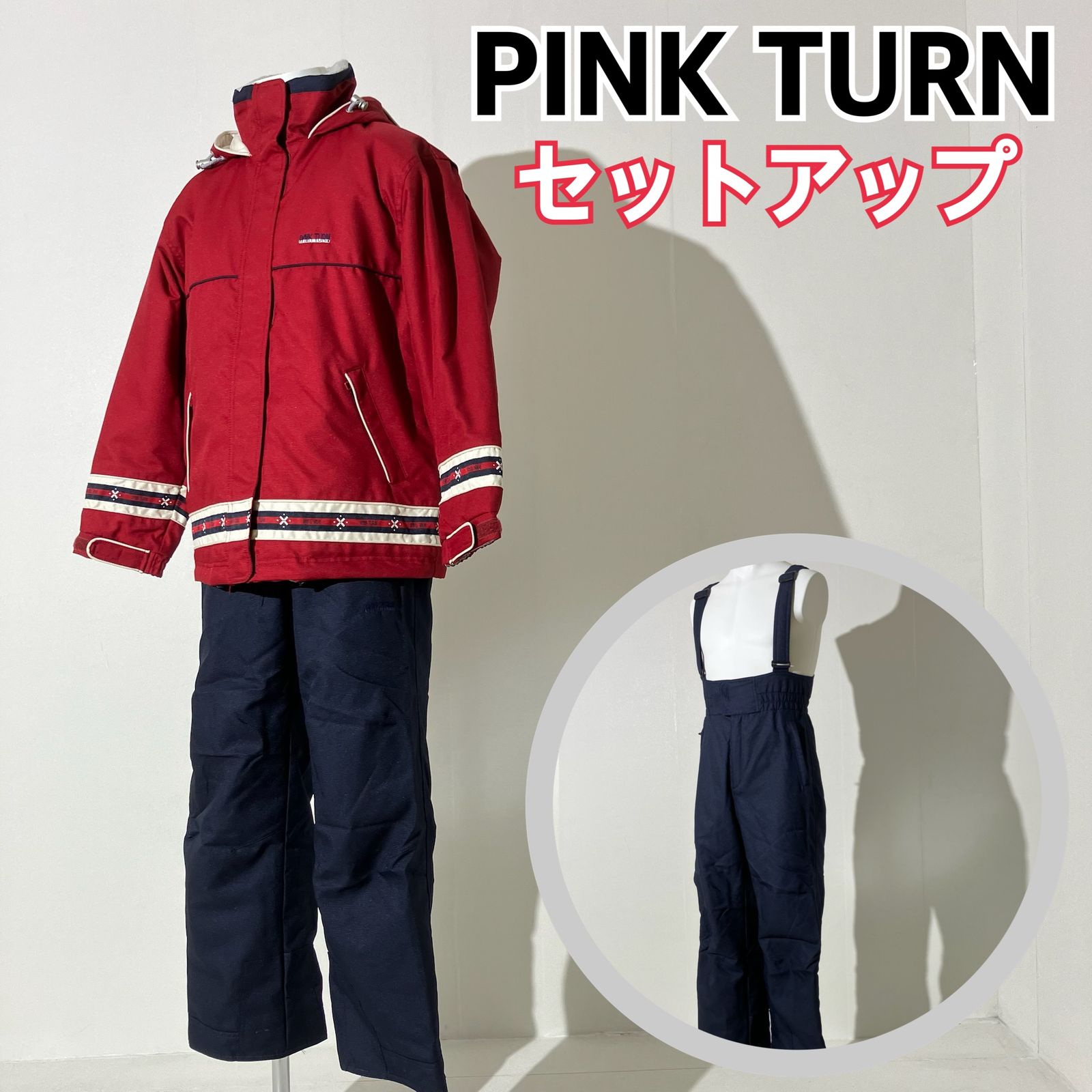 セットアップ】PINK TURN ピンクターン スキーウェア スノボ レッド セットアップ】PINK TURN ピンクターン スキーウェア スノボ レッド
