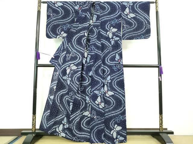 平和屋本店□極上 夏物 浴衣 有松鳴海絞り 舞蝶文 綿 逸品  