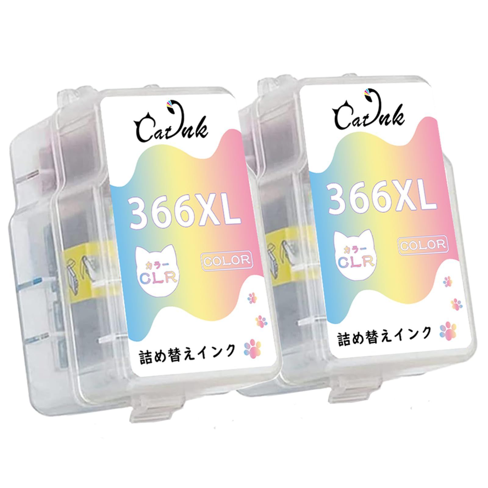 【CatInk】BC-365XL BC-366XL 詰め替え 互換インク 2本（2CLR） 染料 3色カラー 365 366 BC-365 BC-366 互換 インクカートリッジ 大容量 個別包装 補充インク 増量 PIXUS TS3530