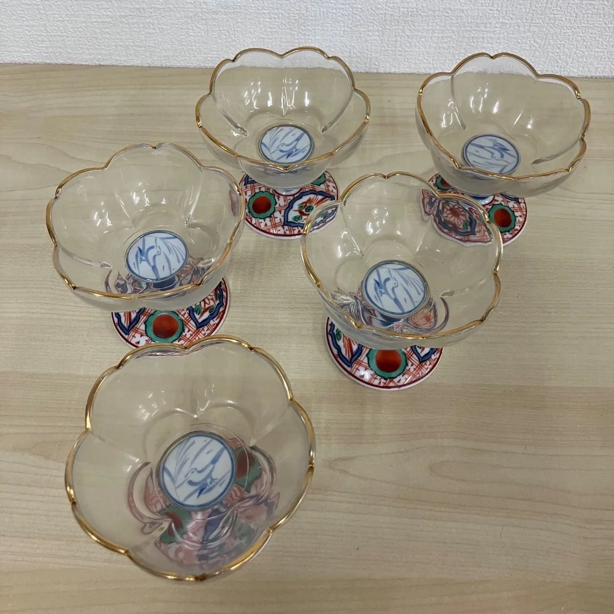 未使用 三洋陶器 龍峰窯 つみき 赤松ガラスデザート揃 有田焼 T05301