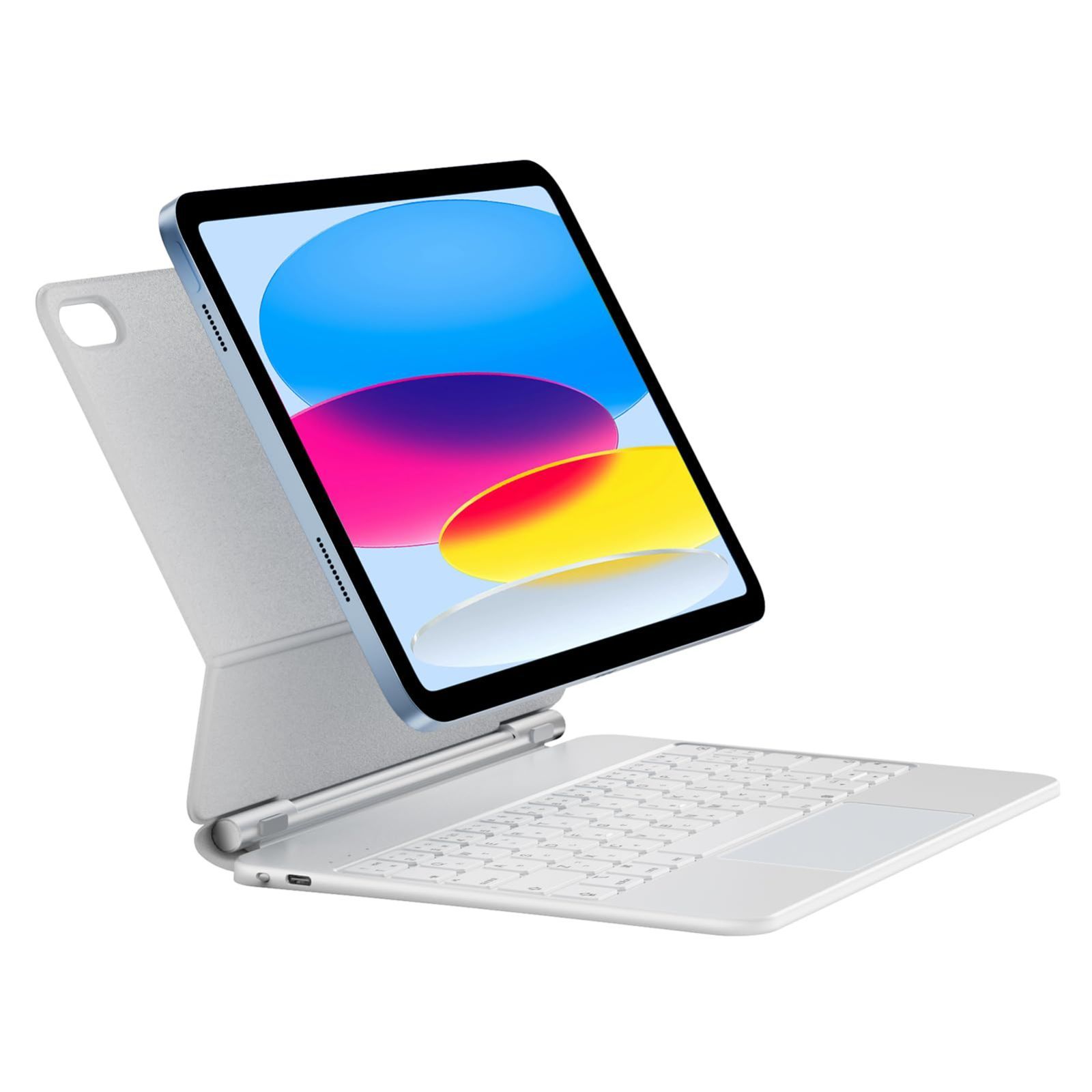第10世代_ホワイト HOU for iPad 10世代 ケース キーボード、IPad 10世代用マジックマグネティックスタンドキーボード、マルチタッチトラックパッド、フローティングデザイン、7色のバックライ