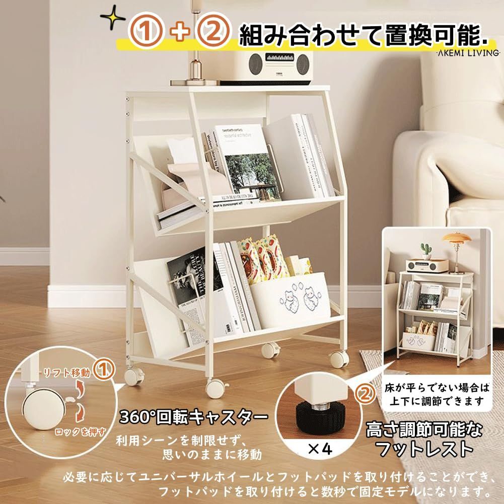 PTUWODSファイルラック 3段ファイルワゴン 書類棚 幅60×奥行30×高