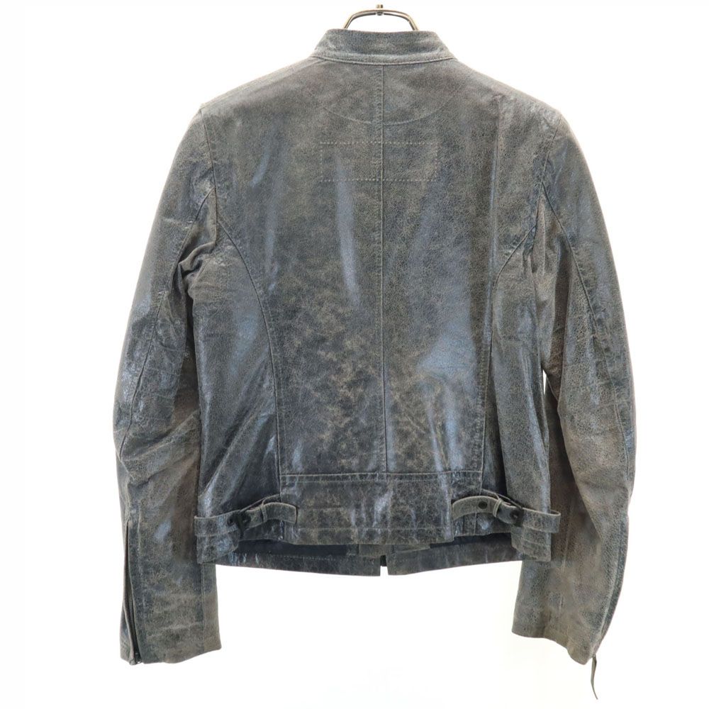 DOLCE&GABBANAグレー レザー シングルライダースジャケット ドルチェアンドガッバーナ クラック加工 ピッグスキン レザー シングル