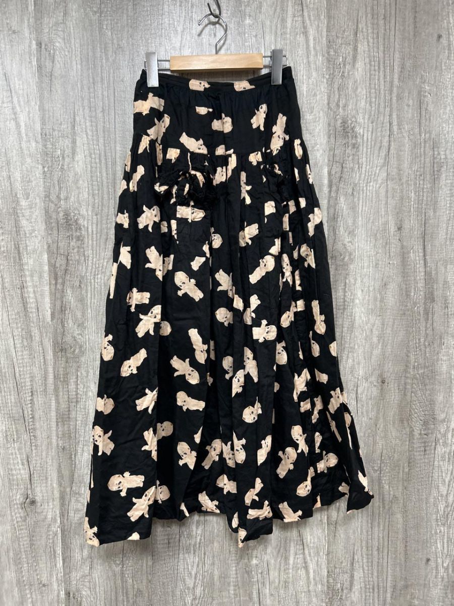 ピンクハウス キューピー柄 ギャザー スカート 黒 ◎レディース
