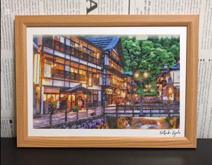 ジブリアート14 千と千尋の神隠しより「銀山温泉」25cm×34cm額装