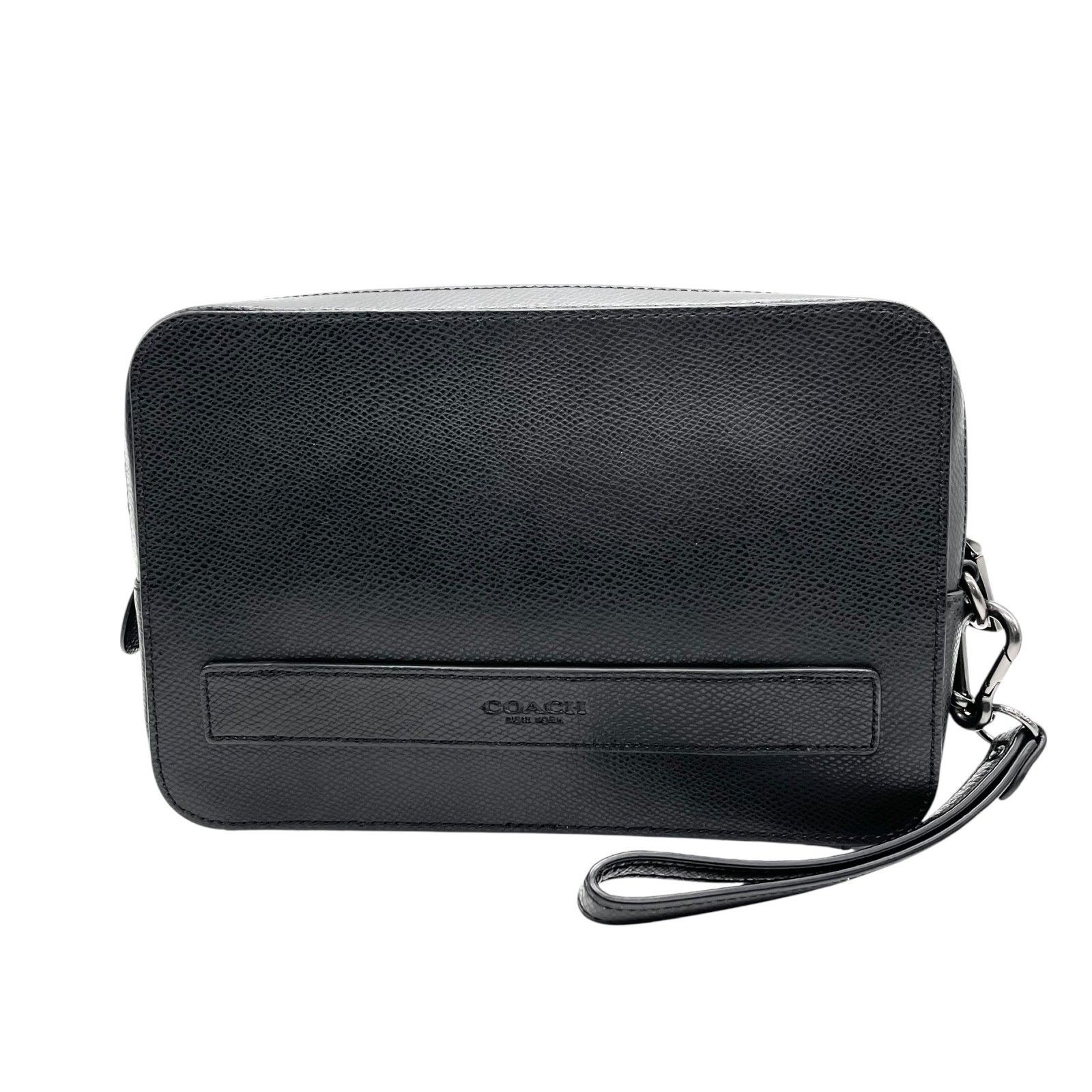 COACH コーチ クラッチバッグ セカンドバッグ F93555 黒 ブラック レザー ブラック金具 ロゴ型押し ストラップ付 メンズ U2