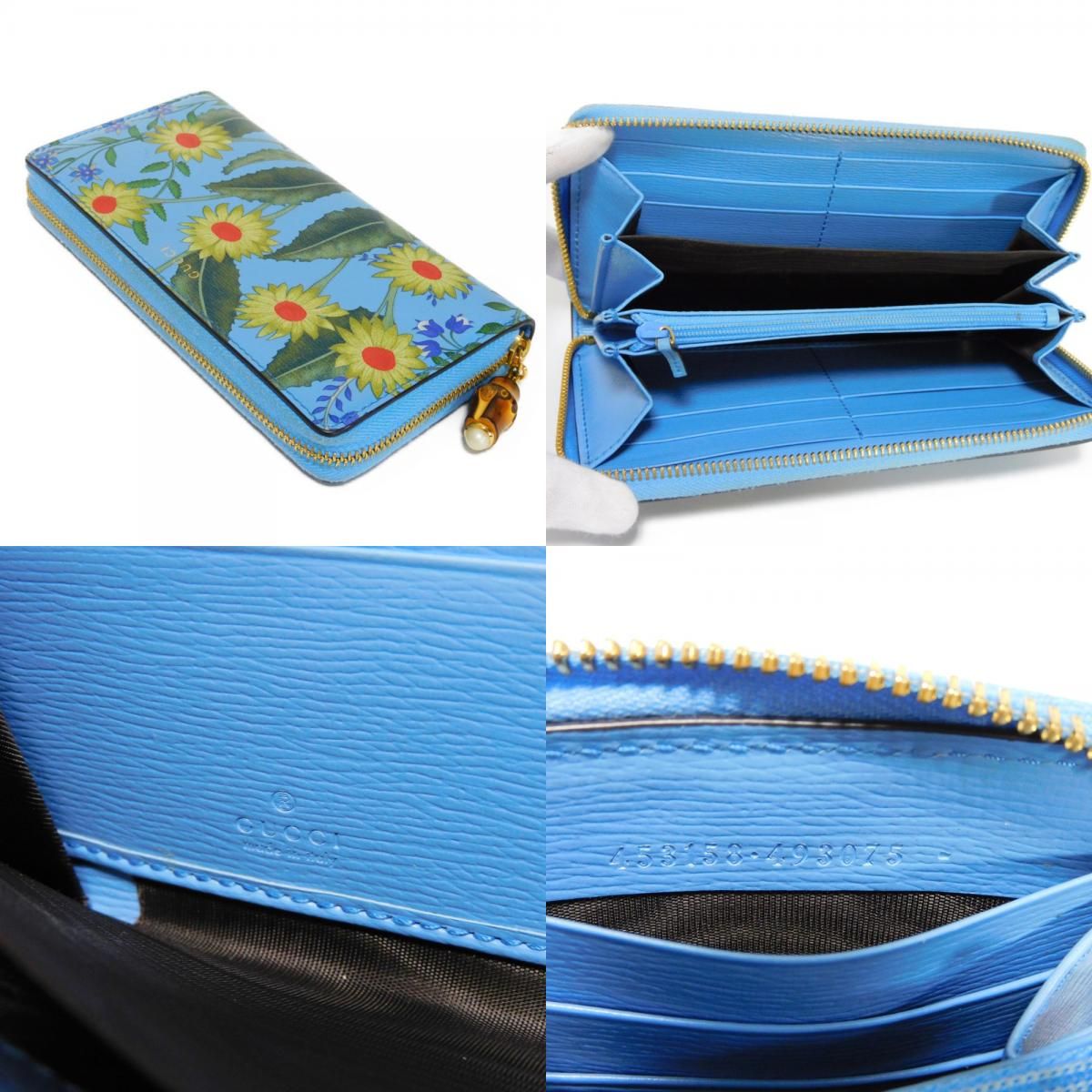 GUCCI（グッチ）ニューフローラ ジップアラウンドウォレット 長財布 フラワープリント ブルー レザー バンブータッセル 453158【中古】 GUCCI グッチ ニューフローラ ジップアラウンドウォレット ロゴ