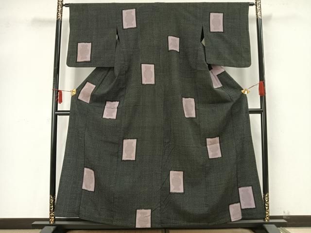 平和屋着物▽お召 単衣 色紙文 正絹 逸品 AAAZ9407fy