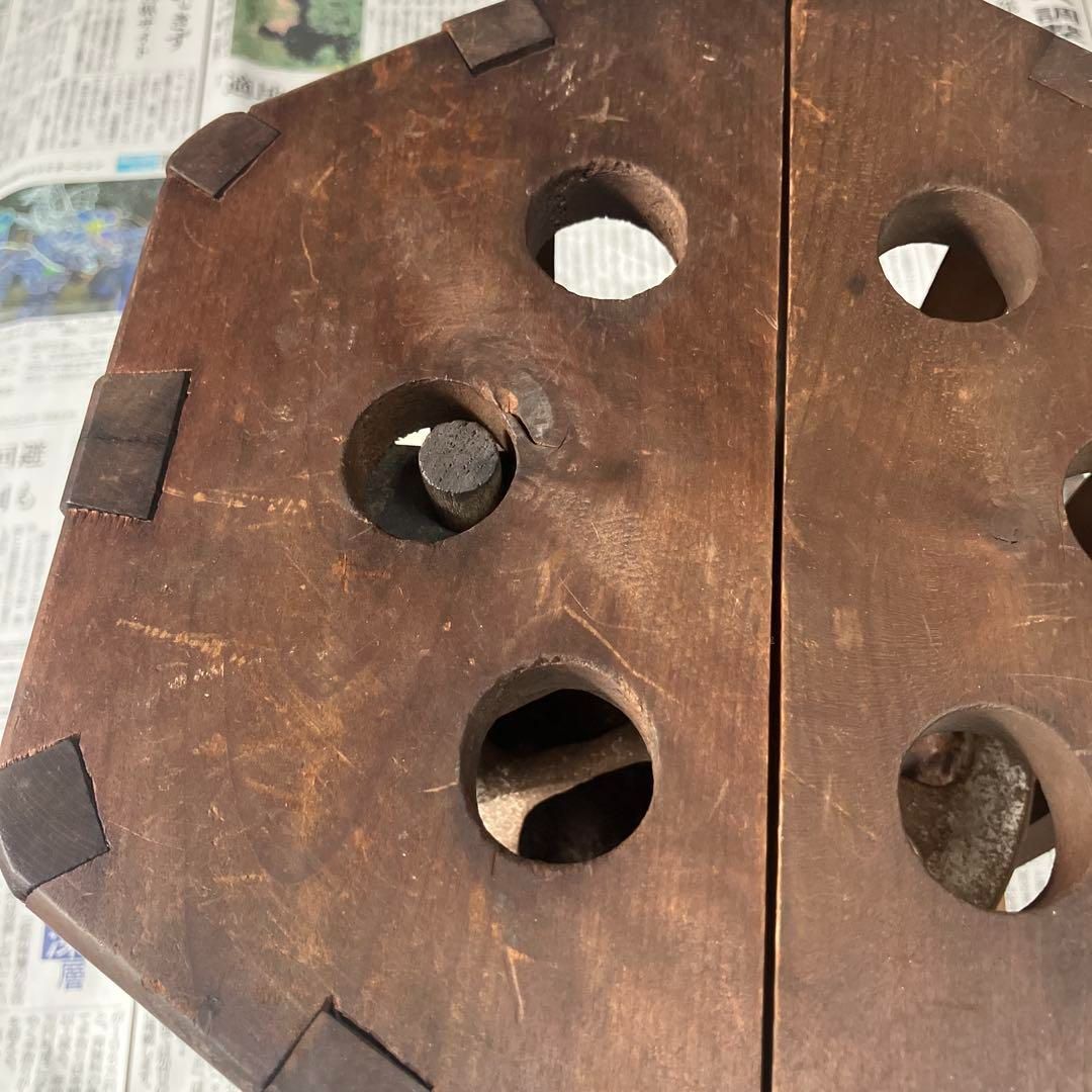 昔の回転炬燵 六角形 アンティーク 火鉢 木枠 暖炉 囲炉裏 冬の