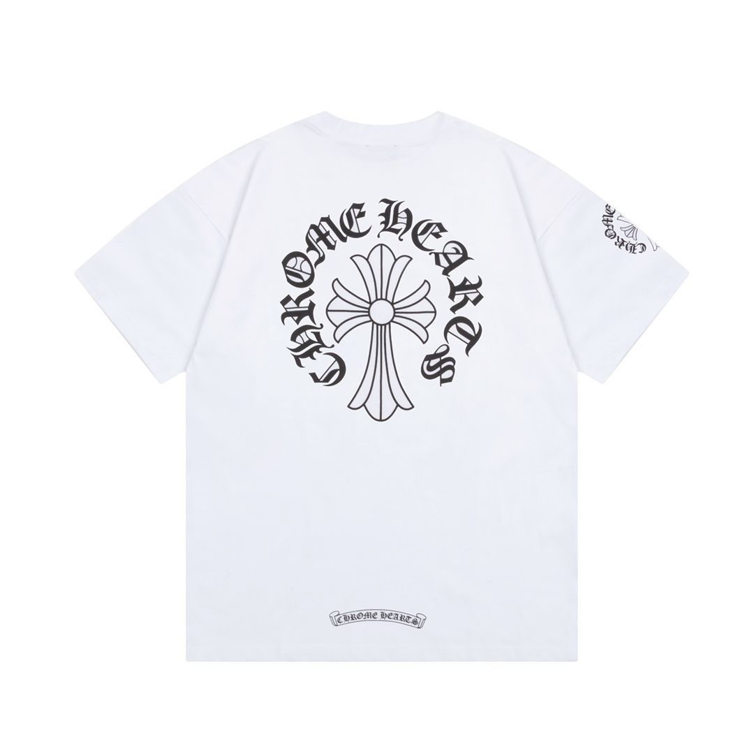 ChromeHearts クロムハーツ サンスクリット十字架馬蹄形プリント半袖Tシャツ 男女兼用