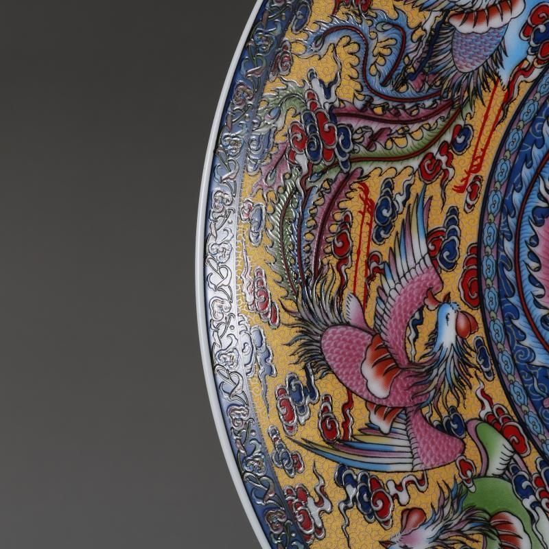 黄地琺瑯彩竜紋瓶 装飾品 花瓶 美品 景徳鎮 陶磁器 工芸品 美術品 置物 工芸品