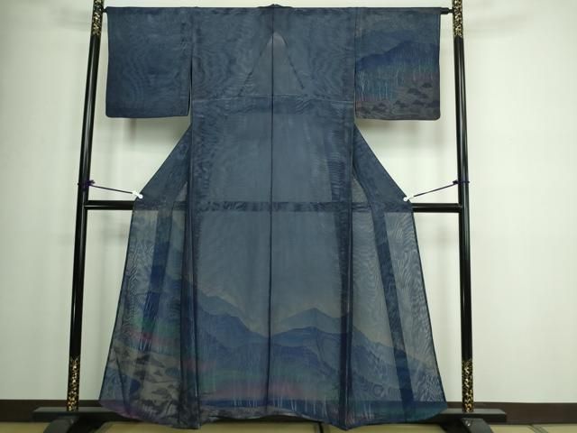 平和屋着物▽上質な紬 単衣 霞文 正絹 逸品 DAAV9936sf