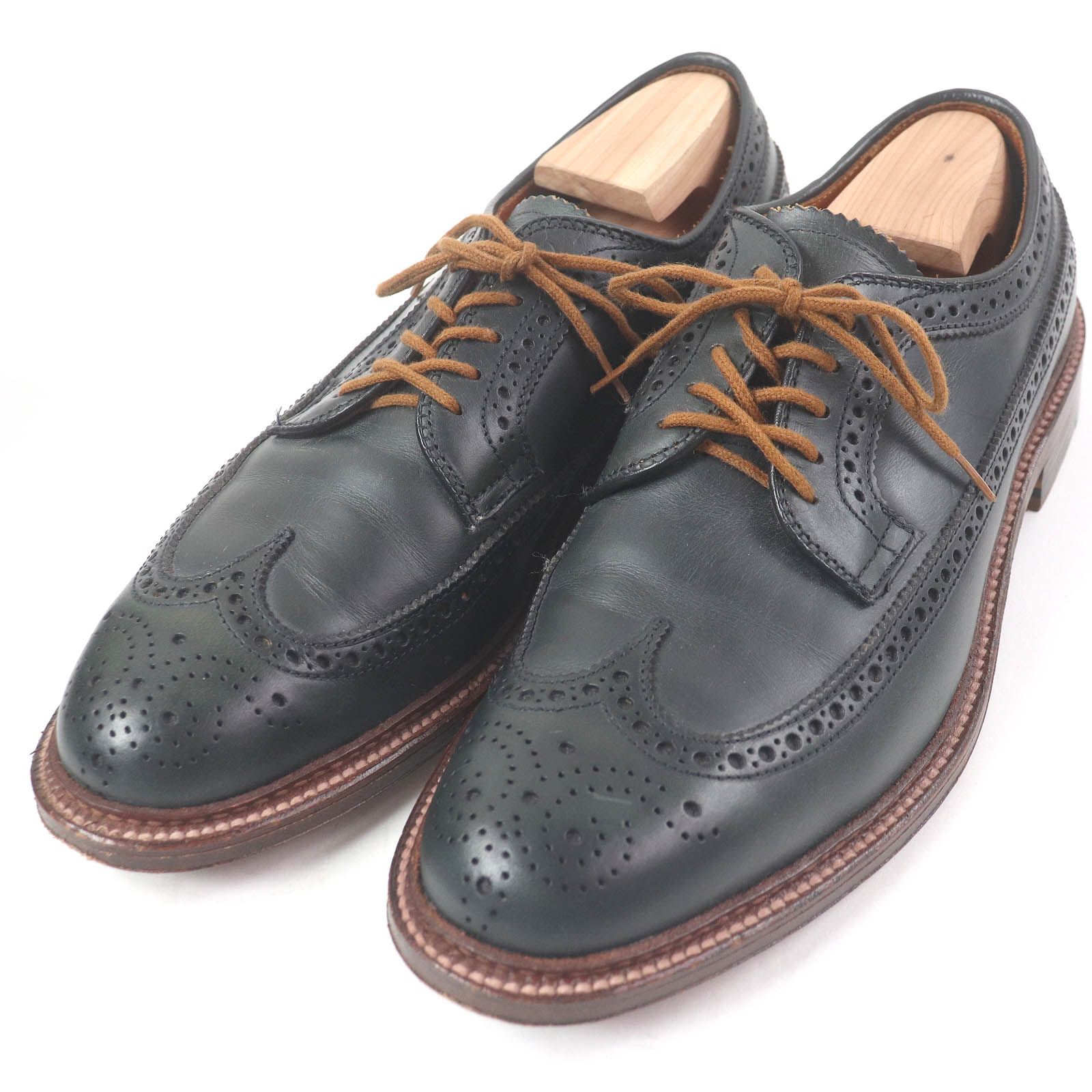 □ALDEN オールデン N6517 SHIPS別注 フルブローグ ウィングチップ レザー ドレスシューズ ダークグリーン 8 箱 保存袋付き メンズ