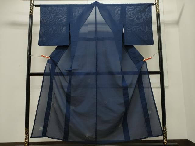 平和屋着物＊夏物 色無地 絽 草花紋紗 留紺色 洗える着物 AAAX6743st