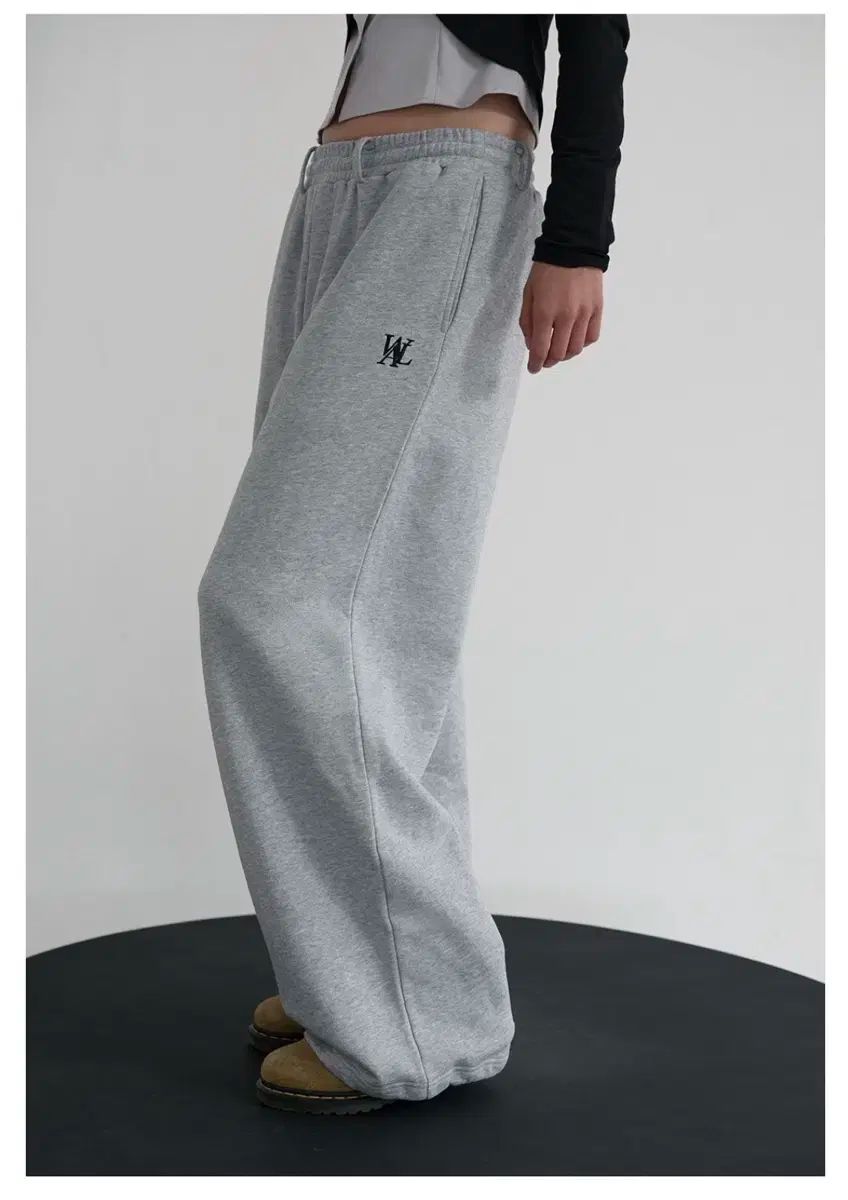 WOOALONG ウアロン エッセンシャル 2Way シャーリング バンディング ワイド スウェット パンツ メランジュグレー S