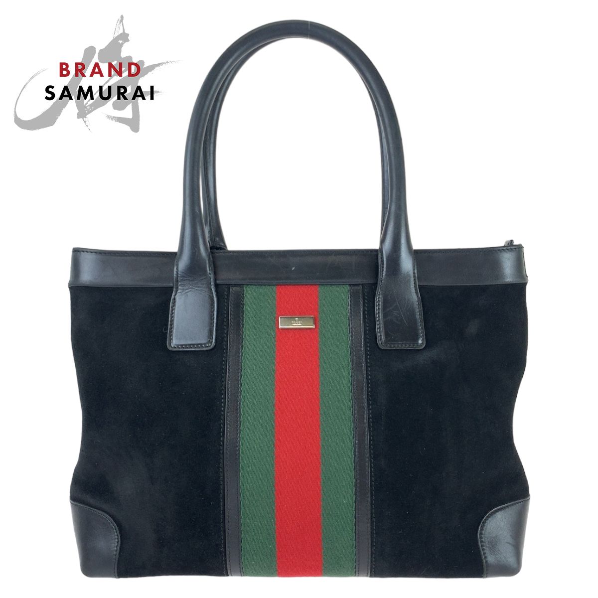 グッチ シェリー ライン レザー トート ハンド バッグ 黒 シルバー 金具