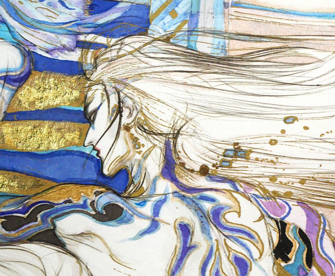 天野喜孝【月の猫】版画リトグラフ額装直筆サインアールビバン社保証書付