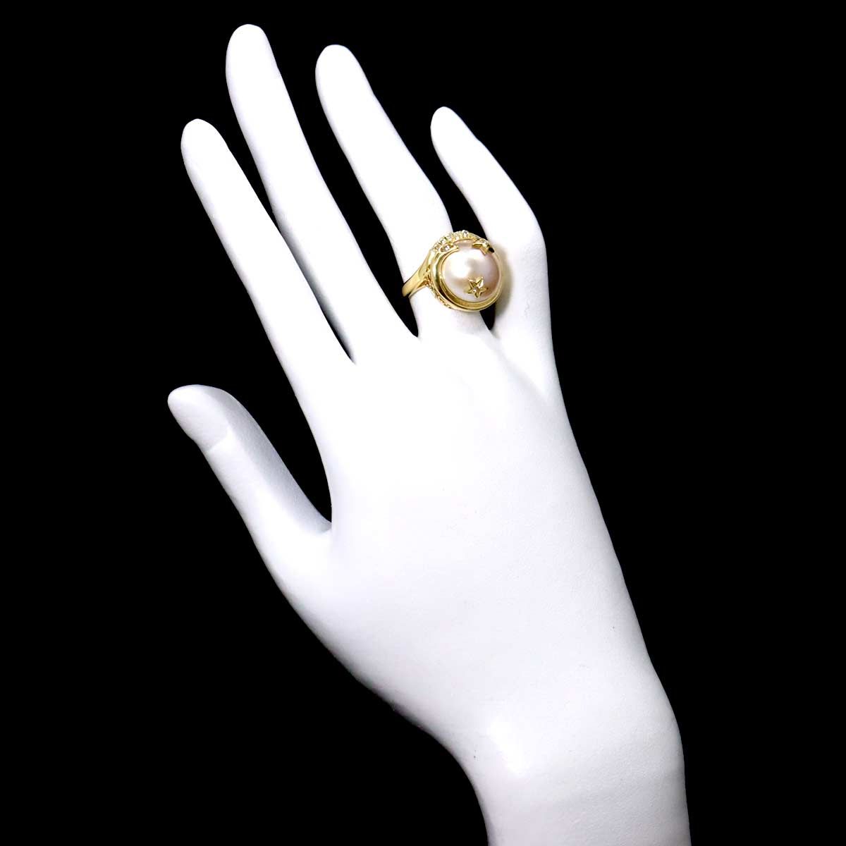 リング 11号 マベ真珠 ダイヤ 0.12ct K18 YG イエローゴールド 750 パール Mabe Pearl Ring 90220363