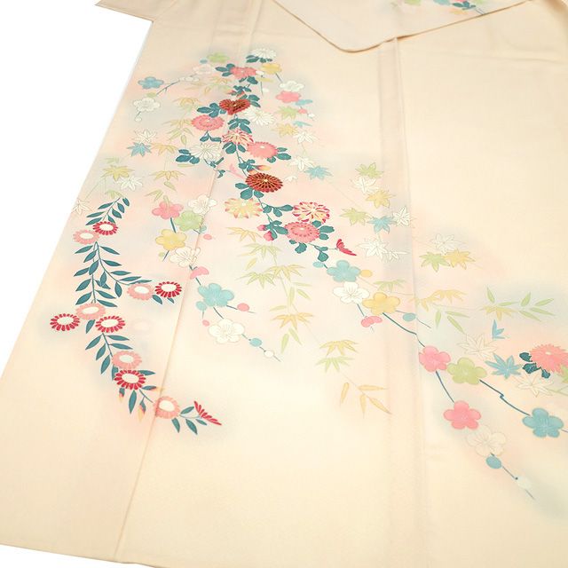 未使用品 訪問着 刺繍 金彩加工 薄橙色 グレー ぼかし 身丈153.0cm正絹 中古】 訪問着 単衣 着物 リサイクル 正絹 春 秋 フォーマル