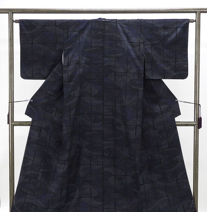紬 正絹 おく玉 眞綿 結城紬 格子 立浪 身丈153cm 裄丈63cm 未着用 新古品 着物 カジュアル 街着 d4087