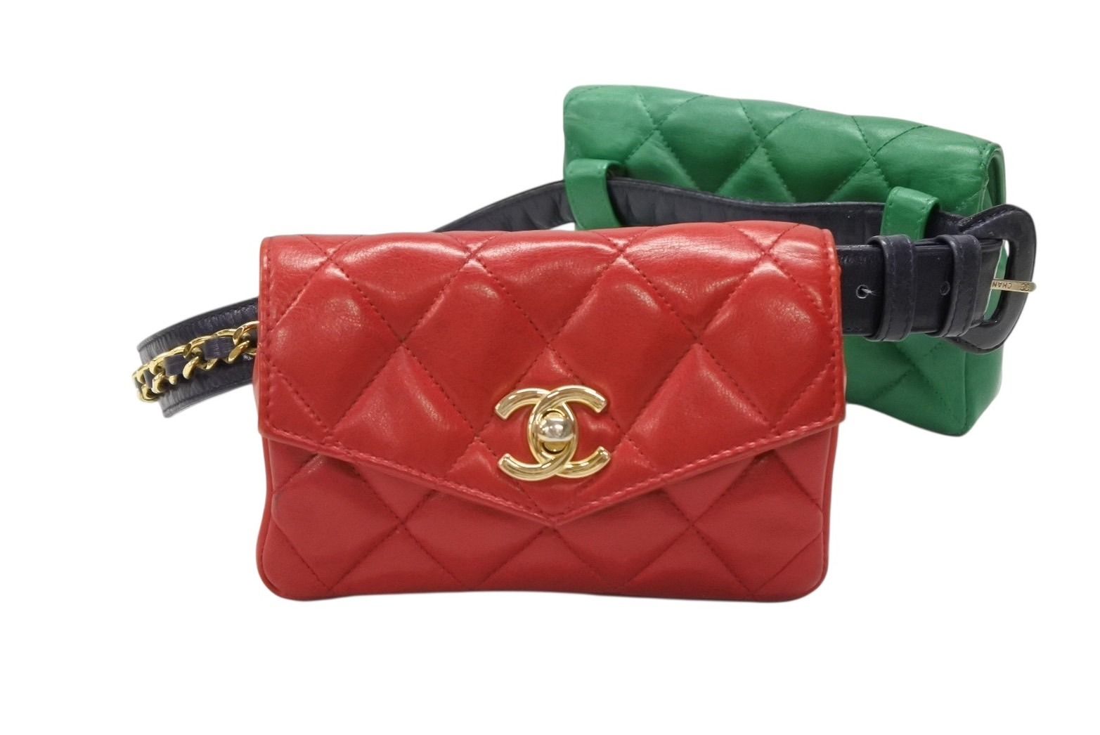 CHANEL シャネル マトラッセ ウエストポーチ ベルトポーチ バッグ ラムスキン レッド グリーン ブラック ゴールド金具 4b007945