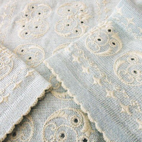 クリスチャンディオール Christian Dior ヴィンテージ サマーニット ラウンドネック 長袖 カットワーク 刺繍 ラメ M 青 ブルー クリスチャンディオール Christian Dior ヴィンテージ サマー