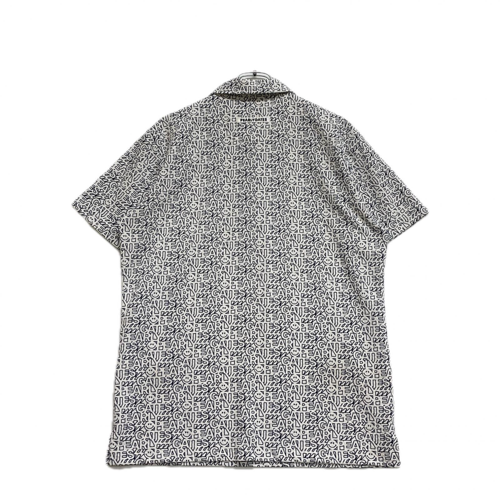 メンズ パーリーゲイツ PEARLY GATES 半袖ポロシャツ 6 LL 白 ニコちゃん柄 サッカー生地 総柄