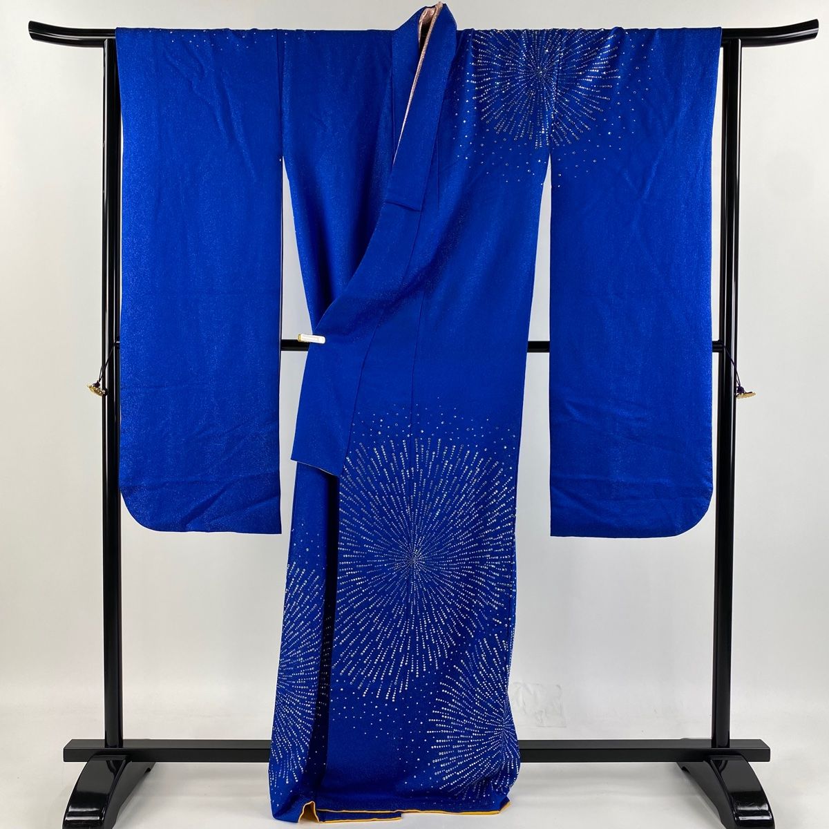 振袖 身丈168cm 裄丈65cm M 袷 花火 銀通し ラインストーン 青