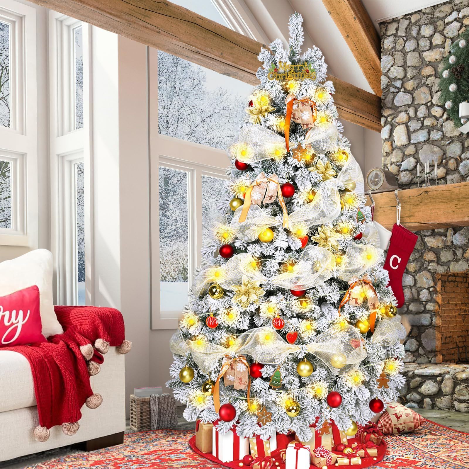 クリスマスツリー 210cm 雪化粧 北欧 クリスマスツリー 電飾付き 飾り