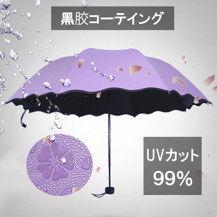 晴雨兼用 雨傘 折り畳み傘　雨が降ると小花が浮く　雨傘兼日傘　 紫外線カット　グリン　 超撥水 直径110cm 風に強い 丈夫 頑丈 ワンタッチ  レディース おしゃれ 通勤 使いやすい 合わせやすい 強い　可愛い