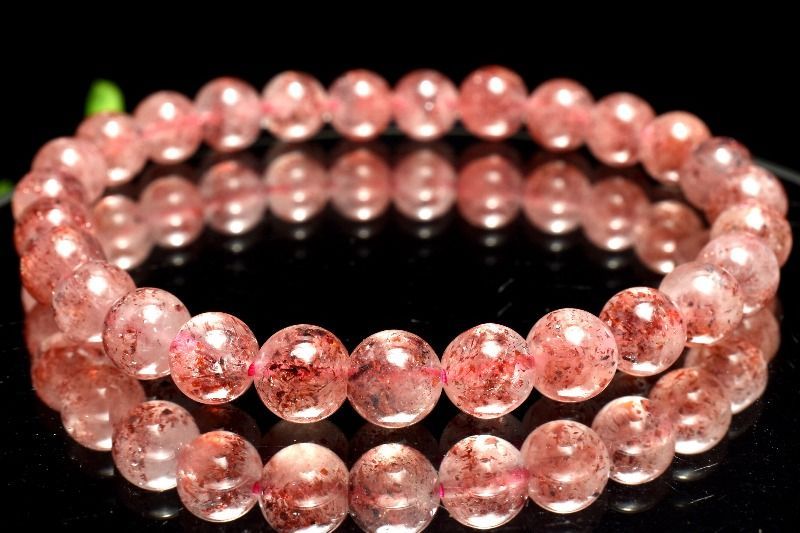 １点物 AA 赤い煌めき ストロベリークォーツ レピドクロサイトインクォーツ 6.5mm ブレスレット パワーストーン 天然石 _MA9156