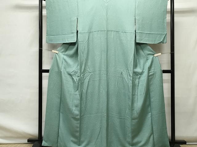 平和屋着物□上質な色無地 作家物 草花地紋 山葵色 正絹 逸品