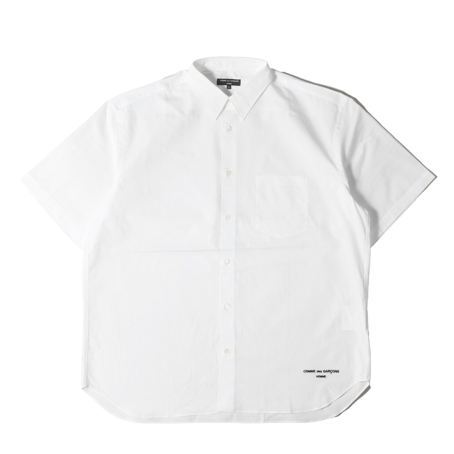 COMME des GARCONS HOMME コム デ ギャルソン オム シャツ サイズ L | 24SS 裾ロゴ オーバーサイズ コットンブロード 半袖 シャツ HM-B103 | ホワイト メンズ