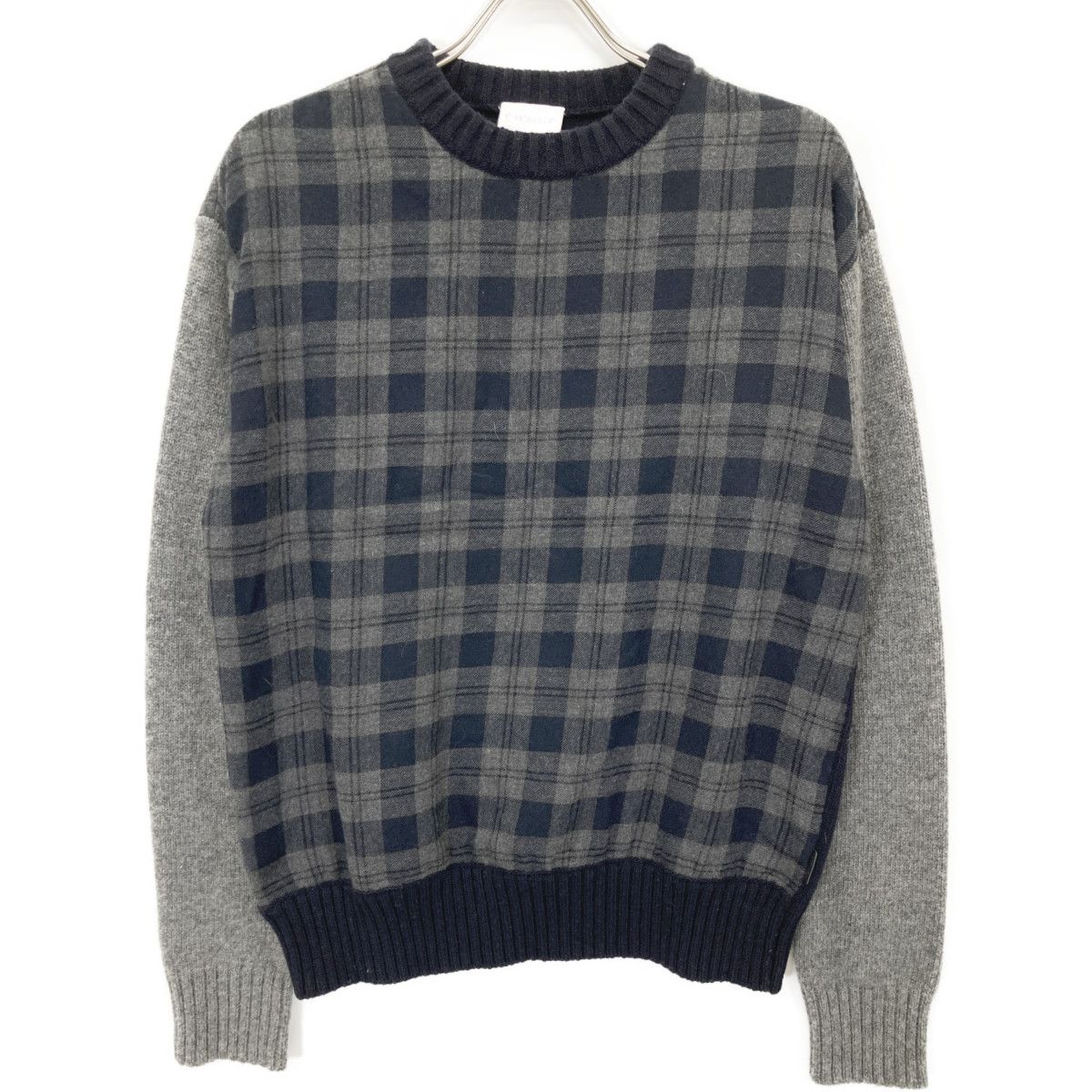 MONCLER モンクレール B20919012900 16年 MAGLIONE TRICOT ｸﾞﾚｰ×ﾈｲﾋﾞｰ ｳｰﾙ ﾛﾝｸﾞｽﾘｰﾌﾞ ｾｰﾀｰ L