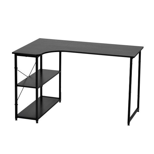 2台】【ブラック】パソコンデスク L字 120cm 2段ラック付 販売済み