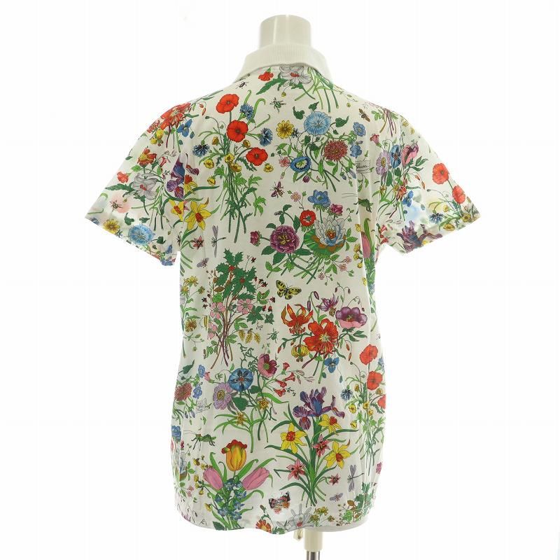 GUCCI フローラル柄 ポロシャツ ホワイト ヴィンテージ S グッチ GUCCI ヴィンテージ ポロシャツ 半袖 フラワー