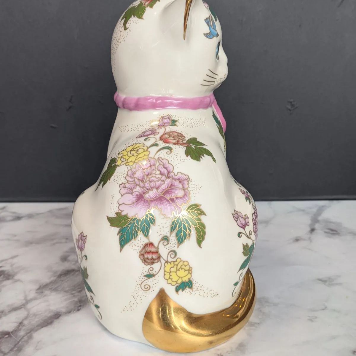 美品★フランクリンミント バンビ 鹿 花模様 陶器 置物 金彩 フィギュリン 美品☆フランクリンミント バンビ 鹿 花模様 陶器 置物 金彩 フィギュ