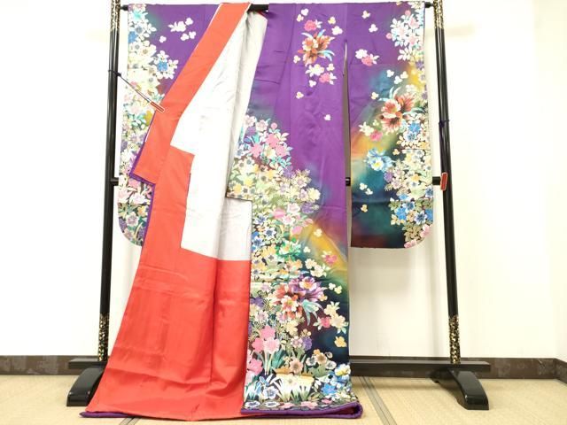 お引きずり・お引き摺り・引き振袖　結婚式　草花文　暈し染め　金銀彩　逸品 お引きずり・お引き摺り・引き振袖 結婚式 草花文 暈し染め 金銀
