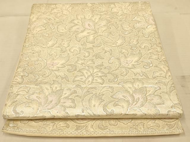 平和屋着物◎六通柄袋帯 唐織 華雅 雪輪花蝶文 金糸