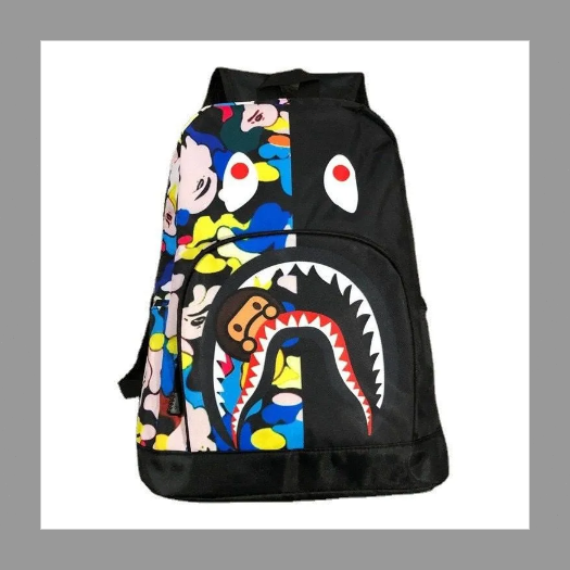 A BATHING APE シャークヘッドプリント 黒サル 猿顔バッグパック／リュック