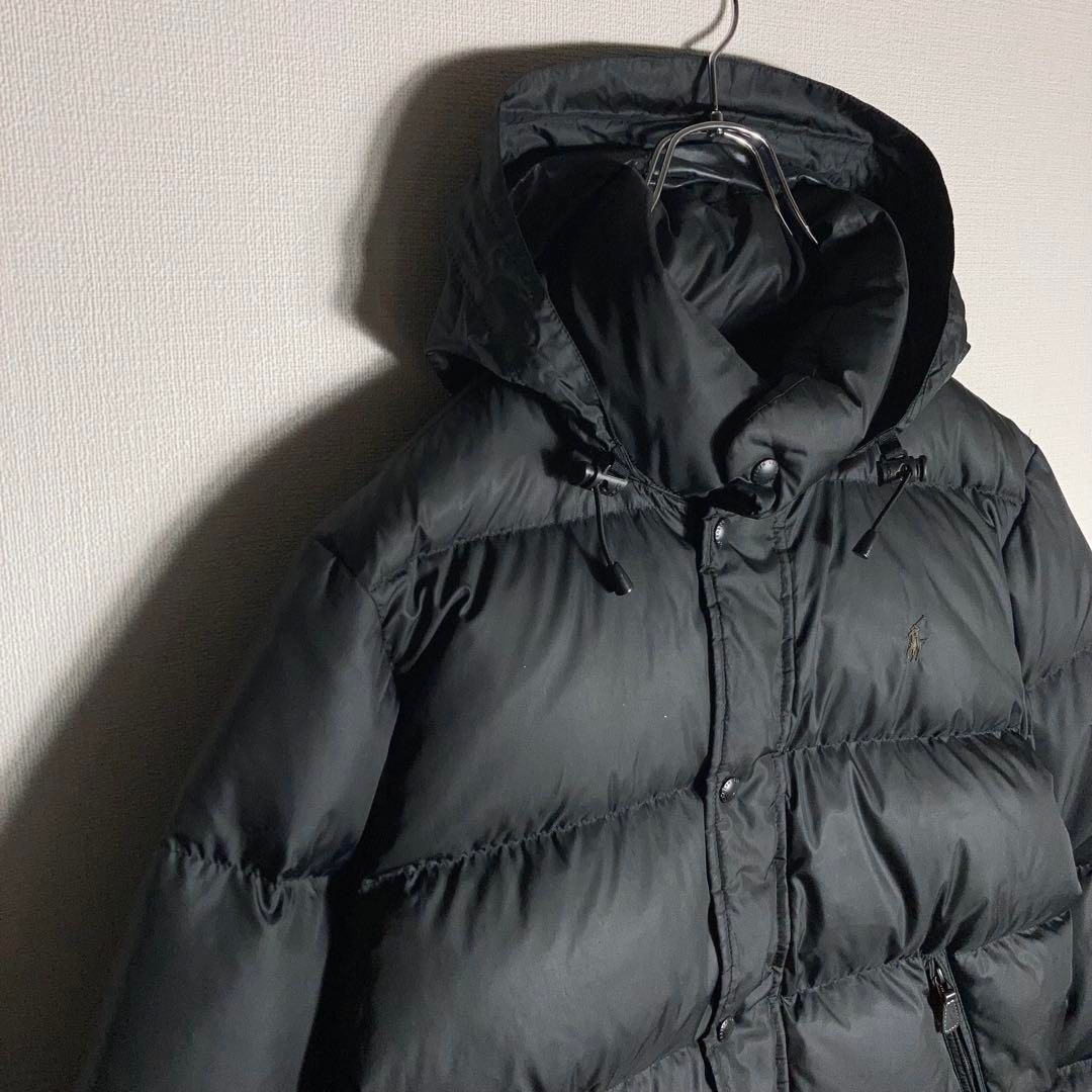 【美品】RLX Ralph Lauren　ダウンジャケット　ブラック　ロゴ金具 ポロラルフローレン] ブラックロゴ 光沢ダウンジャケット (POLO